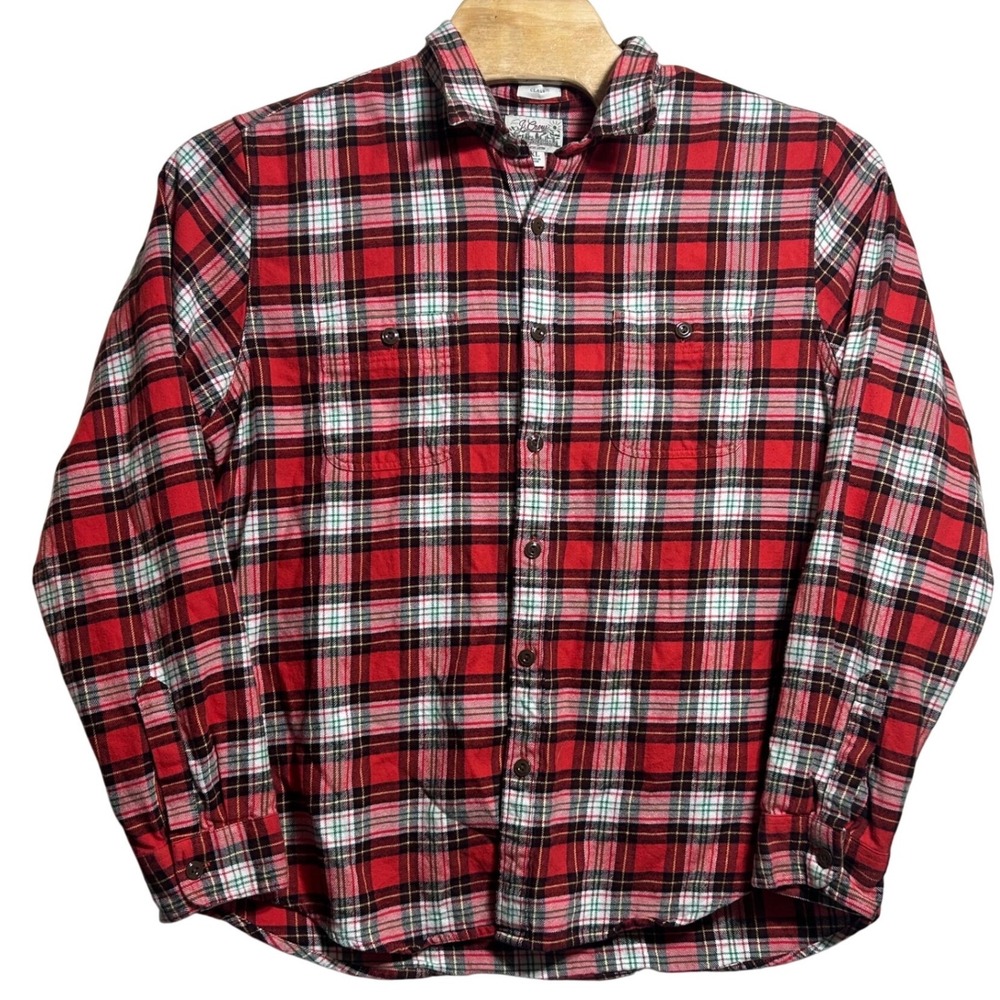 J.Crew Men XL Red Plaid Mid-Weight Flannel Shirt Classic Fit Regenerative Cotton
